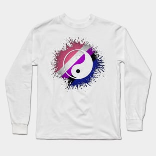 Paint Splatter Gender Fluid Pride Flag Yin and Yang Symbol Long Sleeve T-Shirt